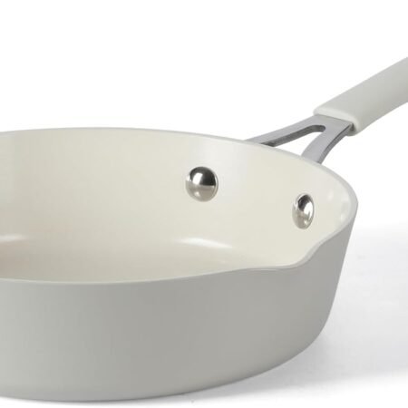 8 Inch Aluminum Fry Pan Cookware Non-Toxic Premium Ceramic Non Stick Frying Pan, Kitchen Egg Pan, Omelet Pan, , Pots and Pans, Linen White, Induction Safe