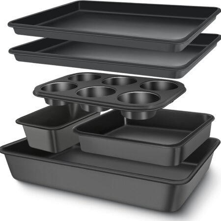 Baking Pans Set, Nonstick Bakeware Sets, Oven Pans for Cooking,  6 Pieces Baking Sheets Set Including Cookie Sheet, Deep Roaster Pan, Square Pan, Loaf Pan, Muffin Pan, Carbon Steel Baking Set