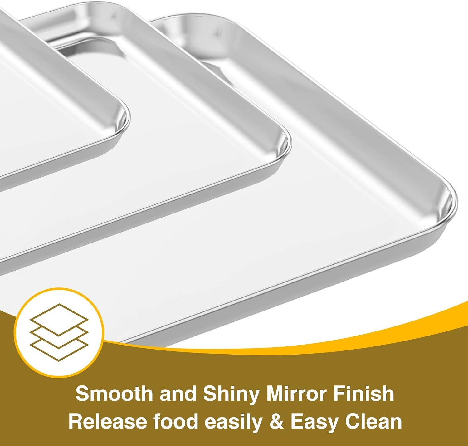 Baking Sheet with Rack Set (3 Pans + 3 Racks), Stainless Steel Baking Pan Cookie Sheet with Cooling Rack, Non Toxic & Heavy Duty & Easy Clean - Image 2