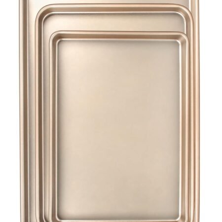 Baking Sheet Pan Set of 3, Commercial Cookie Sheets for Baking, Nonstick Half/Quarter/Jelly Roll Pans Replacement Toaster Oven Tray, Heavy Duty & Easy Clean, Champagne Gold