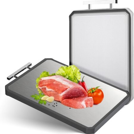 Stainless Steel Cutting Board, Double-Sided Cutting Boards, Large Cutting Boards for Kitchen,Food-Grade, Stainless Steel and Wheat Straw , Dishwasher Safe (Large)