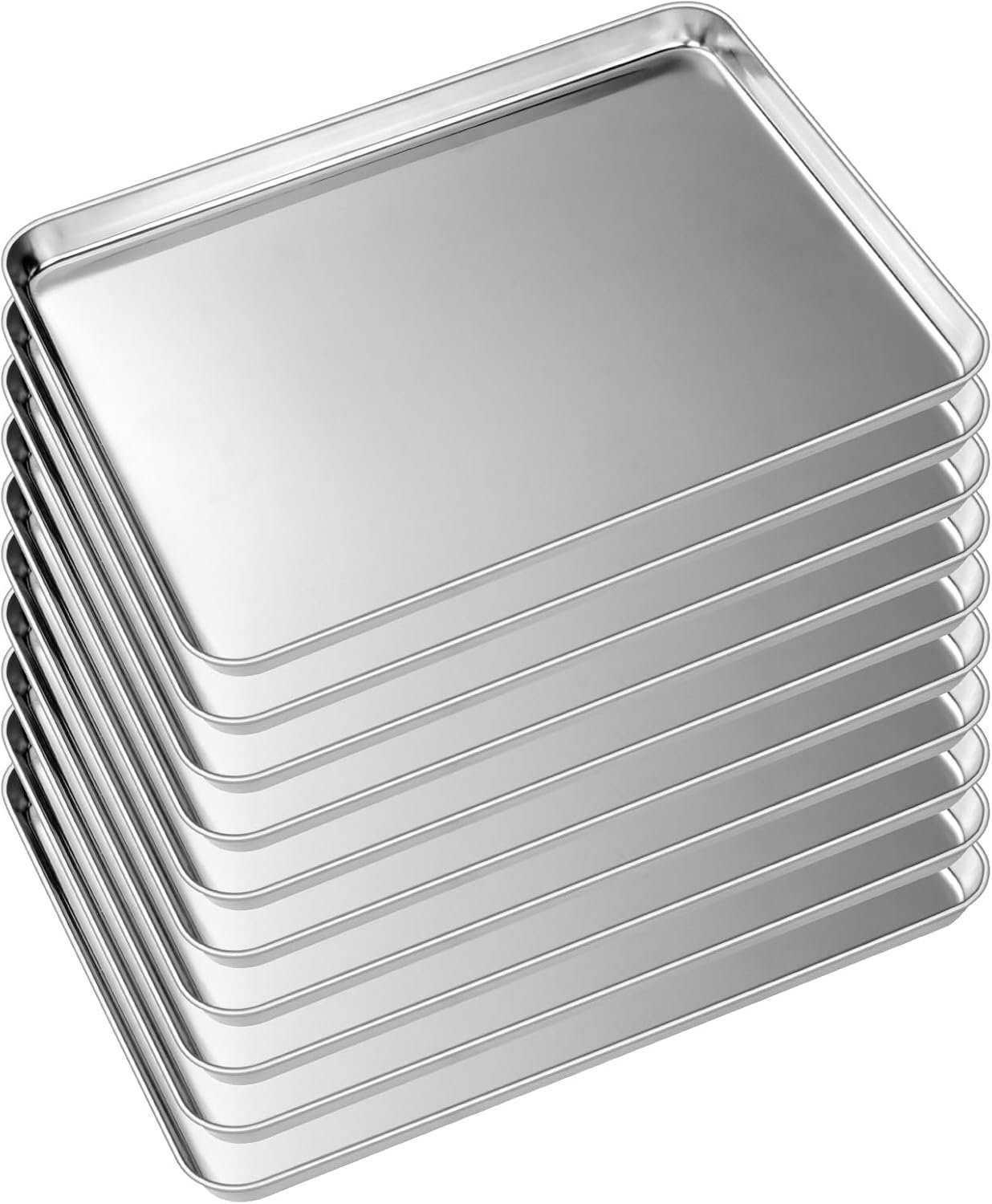 Baking Sheet Tray Set of 10, Stainless Steel Baking Pan Cookie Pan Sheet, Size 16 x 12 x 1 inch, Warp Resistant & Heavy Duty & Rust Free