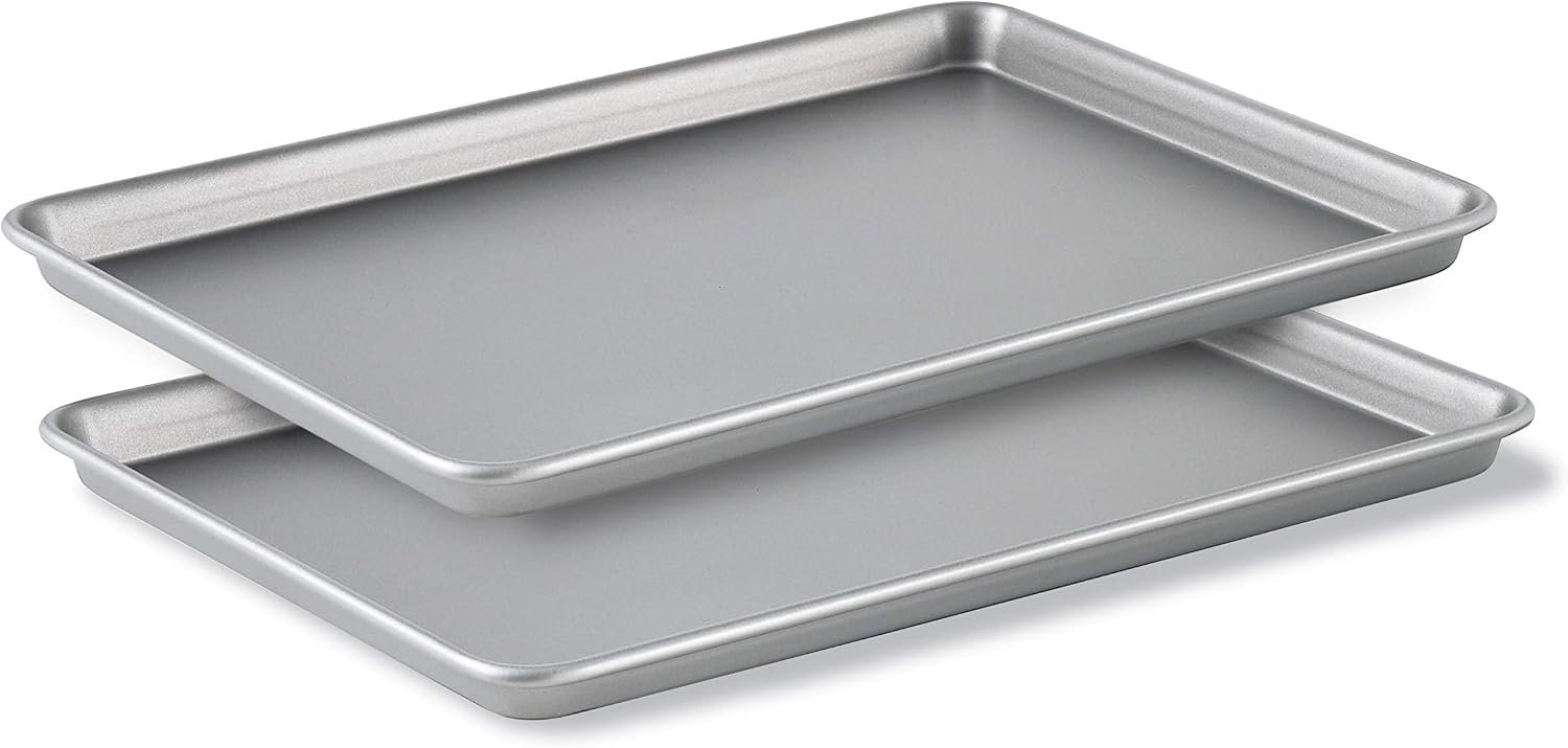 Premium Nonstick Baking Pans Set of 2, 12 x 17 inch, Silverware, Heavy Gauge Steel Core