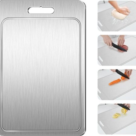 Titanium Cutting Board 100% Pure Cutting Boards With Juice Groove Metal Grade Food Double Sided Choing Board for Cutting Meats Vegetables Fruits(Titanium-Large)