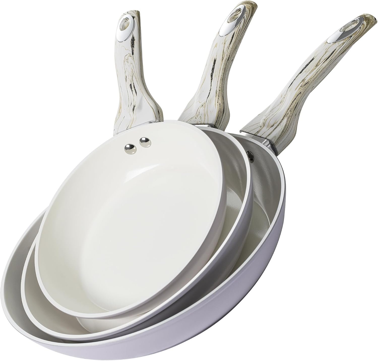 Nonstick Frying Pans Set, 8" 9.5" 11" Ceramic Frying Pan Set, Ceramic Pan Skillet with Stay Cool Handle, Non Toxic Pans for Cooking & Dishwasher Safe, Purple & White