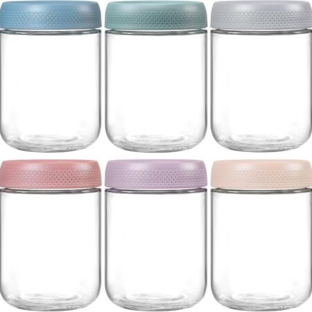 6-pack 16 oz Overnight Oats Containers with Lids, Glass jars with Airtight Lids, Wide mouth Mason Salad jars, Glass Food Storage Containers for Snacks Yogurt Spice Sugar