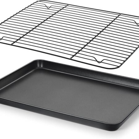 Nonstick Baking Sheet with Rack Set, 16 x 12 x 1 Inch Cookie Sheet Baking Pan with Cooling Rack for Oven, Commercial Grade & Non-Toxic, Easy to Clean