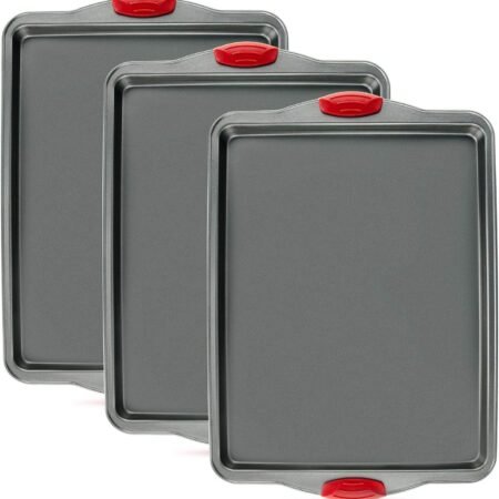 Premium Nonstick Baking Sheet Pans – Set of 3, Heavy-Gauge Carbon Steel, Warp, Dent, and Rust-Resistant – Gourmet Rimmed Half Cookie Sheet Trays, Non-Toxic for Exceptional Baking Performance