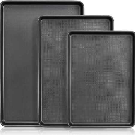Baking Sheet Pan Set, Nonstick Cookie Sheet for Oven, Carbon Steel Half, Jerry Roll Pan with Diamond Texture Pattern, Heavy Duty Baking Tray, Set of 3
